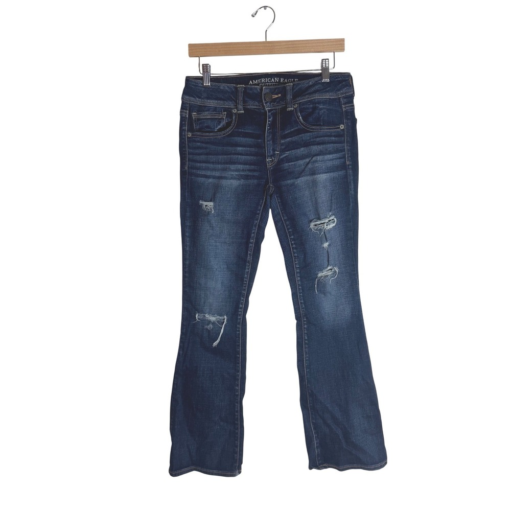 American Eagle Jeans Women's Kick Boot Dark Wash Distressed 6 Short